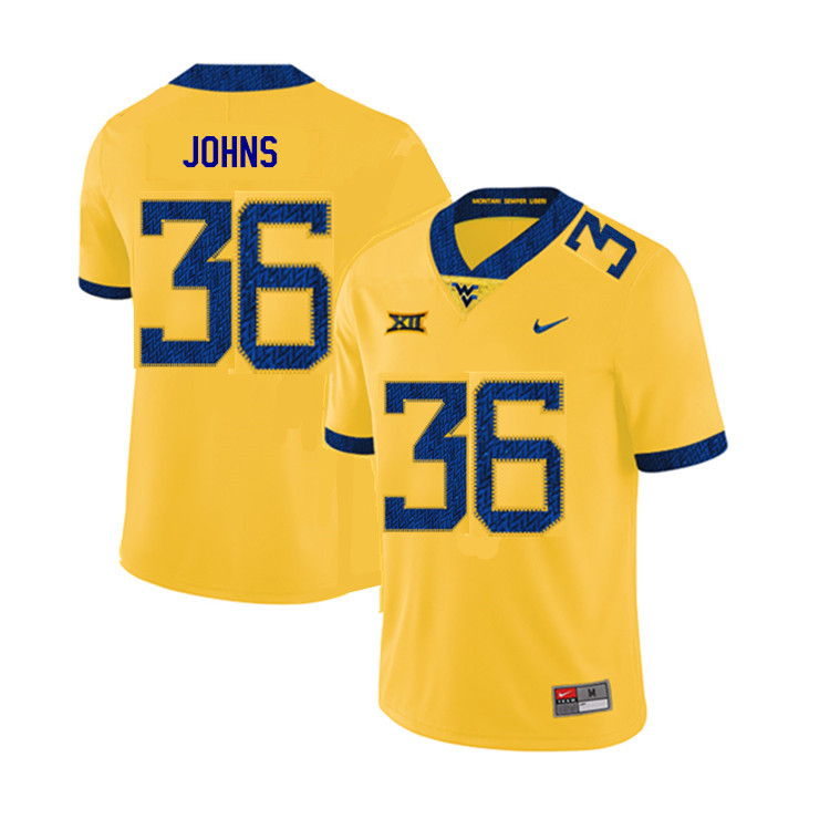 2019 Men #36 Ricky Johns West Virginia Mountaineers College Football Jerseys Sale-Yellow
